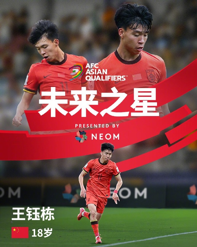 亞洲杯官方社媒發(fā)布王鈺棟個(gè)人海報：青年軍的旗幟，飄揚在前哨