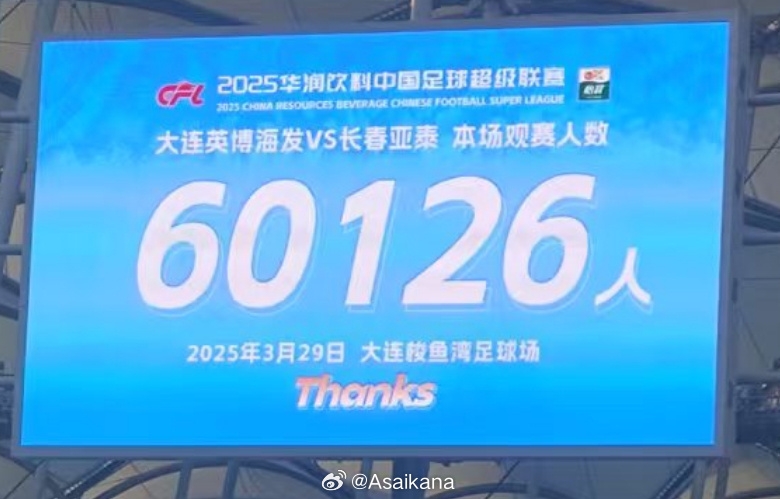 中超歷史第二！英博首個(gè)中超主場(chǎng)觀(guān)眾60126名 僅次2012年南京奧體
