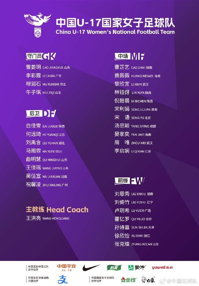 U17女足30人將在蘇州集訓備戰世界杯，姜寧、朱挺擔任訓練員